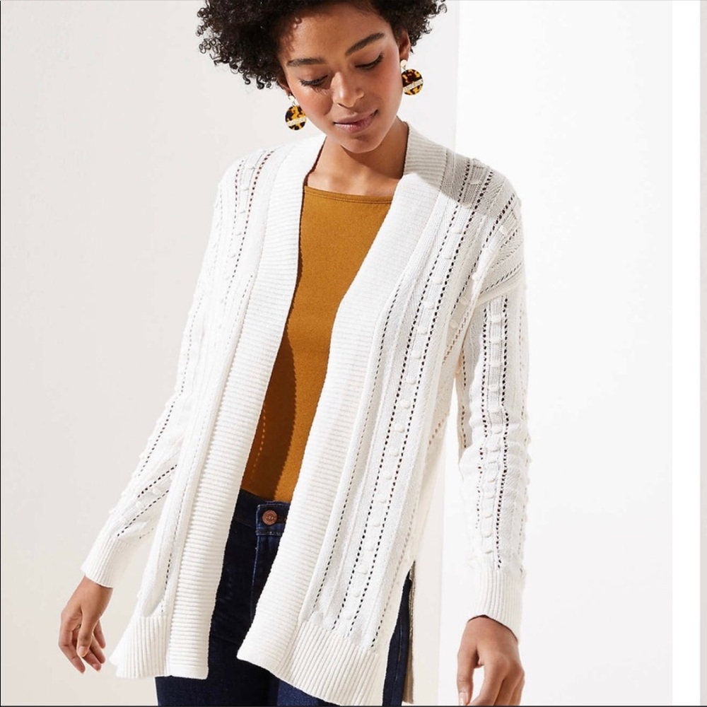 Loft NWOT Bobble Open Cardigan Sweater Womens XL Ivory Cream Color